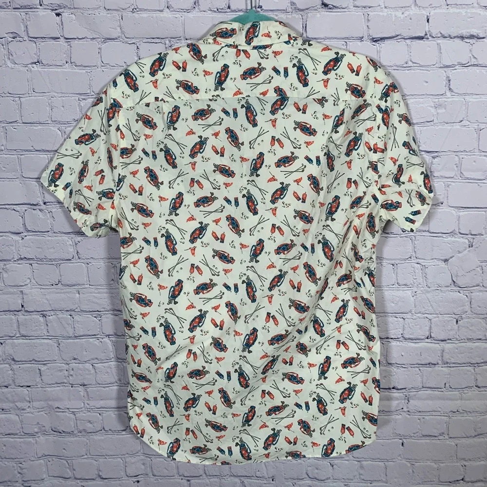 J.Crew Mens Short Sleeve Golf Print Button Down Cream Multi Size M Golf Prep